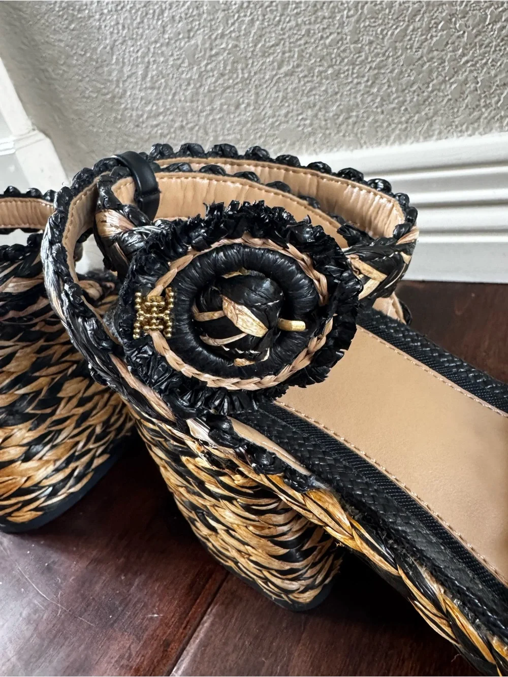 Braided Platform Sandals - Black and Tan